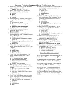 Personal Protective Equipment Initial Test 1 Answer Key