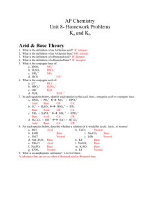 AP Chemistry Unit 8- Homework Problems Ka and Kb Acid & Base
