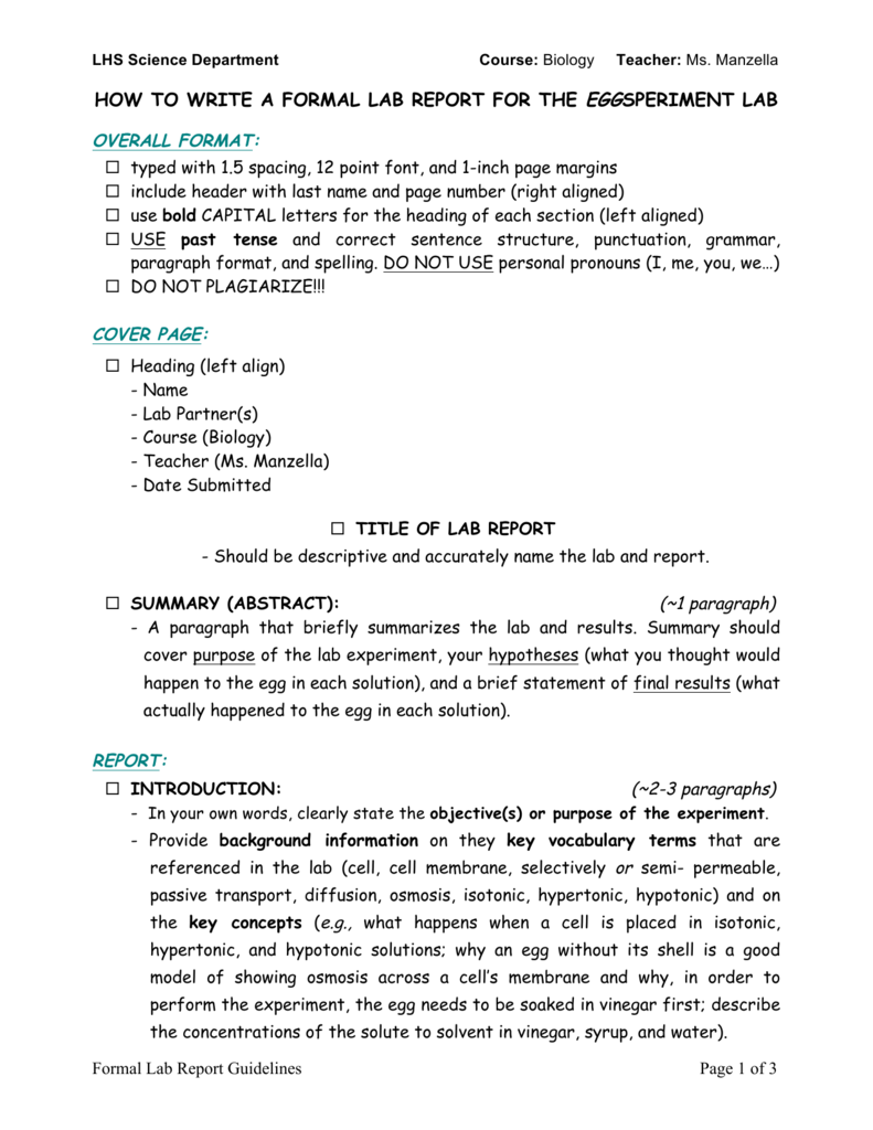 Biology Lab Report Example