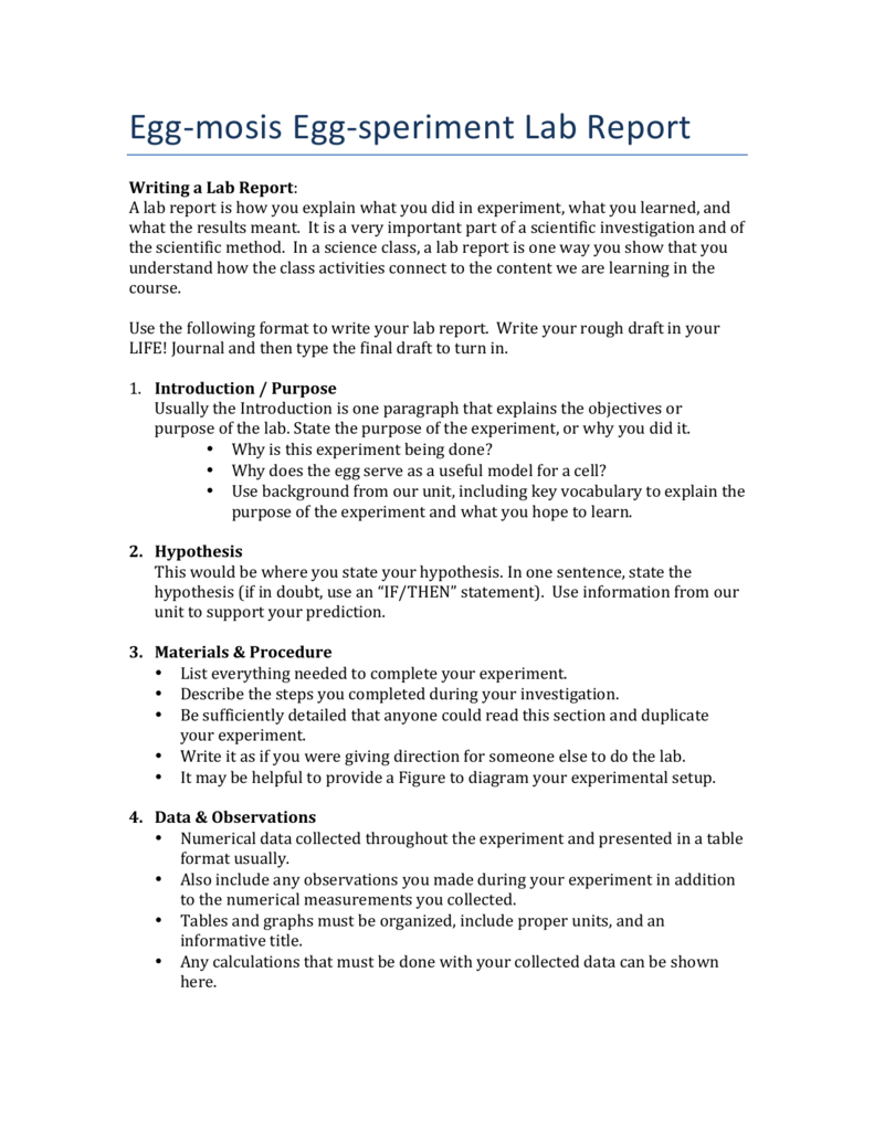 Egg Mosis Egg Speriment Lab Report