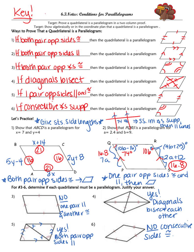 6 3Notes Conditions For Parallelograms