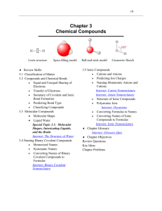 Chapter 3 Chemical Compounds - An Introduction to Chemistry