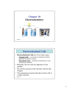 Chapter 18 Electrochemistry Electrochemical Cells