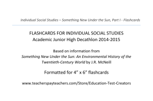 Individual Social Studies – Something New Under the Sun, Part I