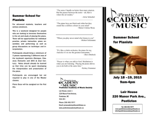 Summer School for Pianists July 18 –19, 2015 9am-4pm