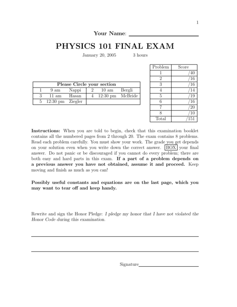 uiuc physics 101 exam 3 2019 sp