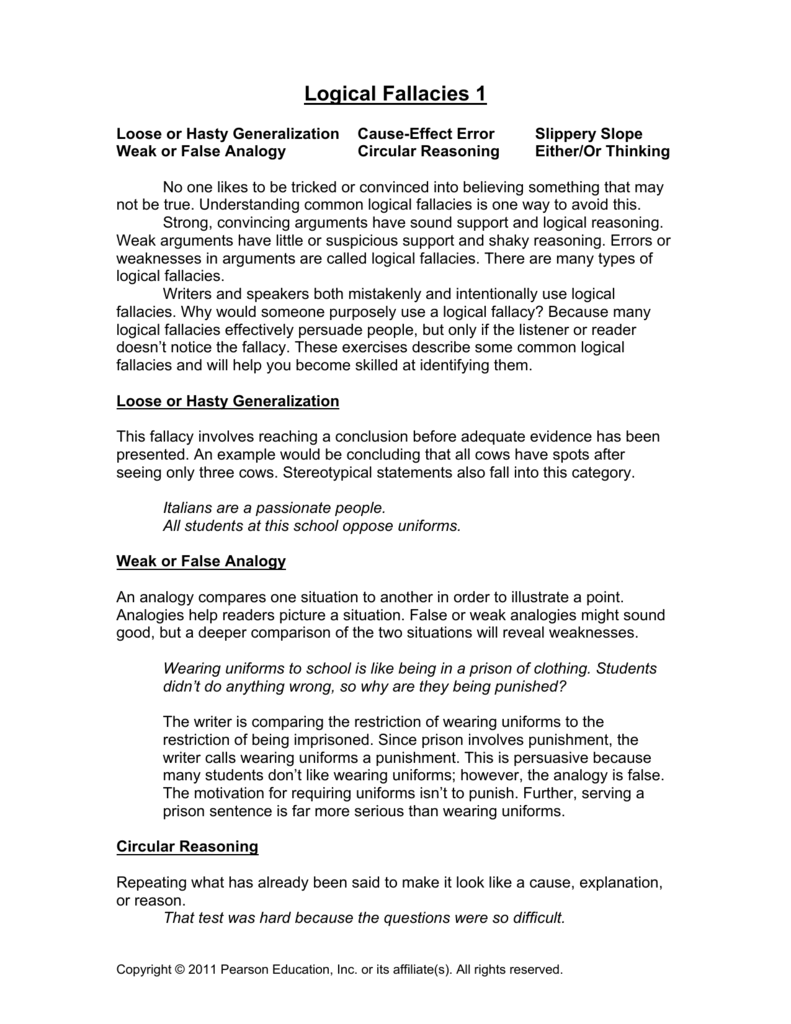 Logical Fallacies Worksheet With Answers Zipworksheet