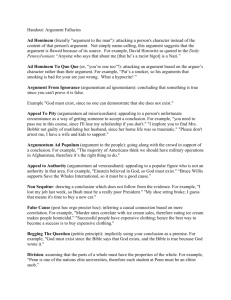 Handout: Argument Fallacies Ad Hominem (literally "argument to the
