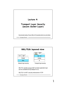 Lecture 4: Transport Layer Security (secure Socket Layer) SSL/TLS