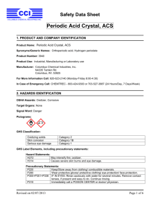 Safety Data Sheet Periodic Acid Crystal, ACS