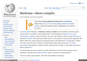 Madonna–whore complex - Wikipedia, the free encyclopedia