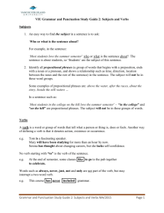 Grammar and Punctuation Study Guide 2: Subjects and Verbs MA