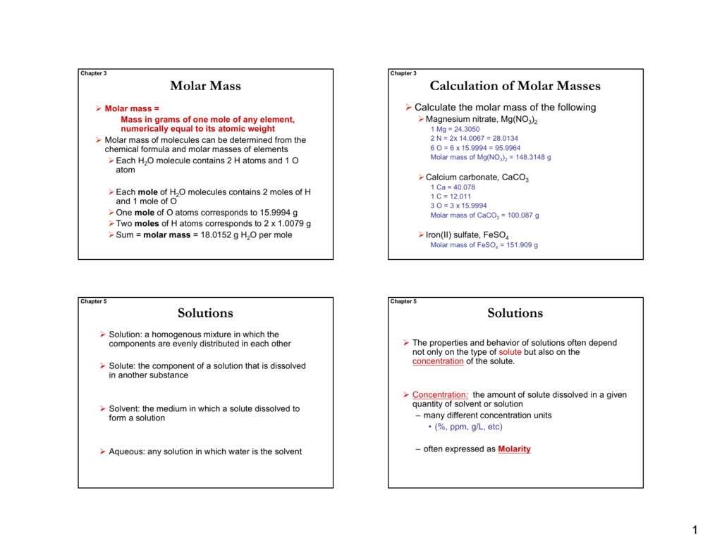 Molar Mass Calculation Of Molar Masses Solutions