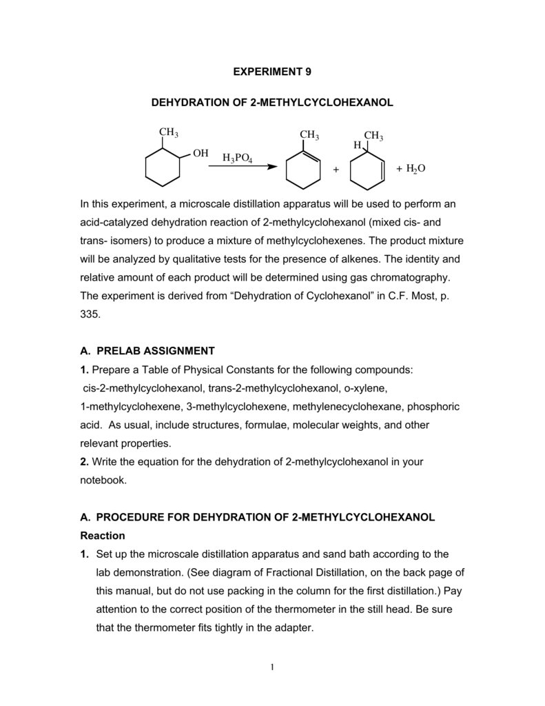 dehydration of methylcyclohexanol