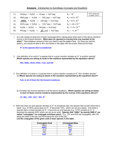 Answers: Introduction to Acid-Base Concepts and Equilibria