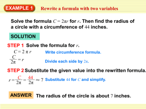 EXAMPLE 1 Rewrite a formula with two variables Solve the formula