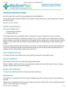 Lactose tolerance tests: MedlinePlus Medical Encyclopedia (Print