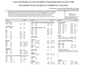 east tennessee state university transfer equivalency for pellissippi