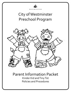 City of Westminster Preschool Program Parent Information Packet