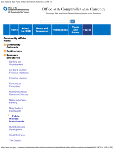 OCC: National Bank Public Welfare Investment Authority (12 CFR 24)