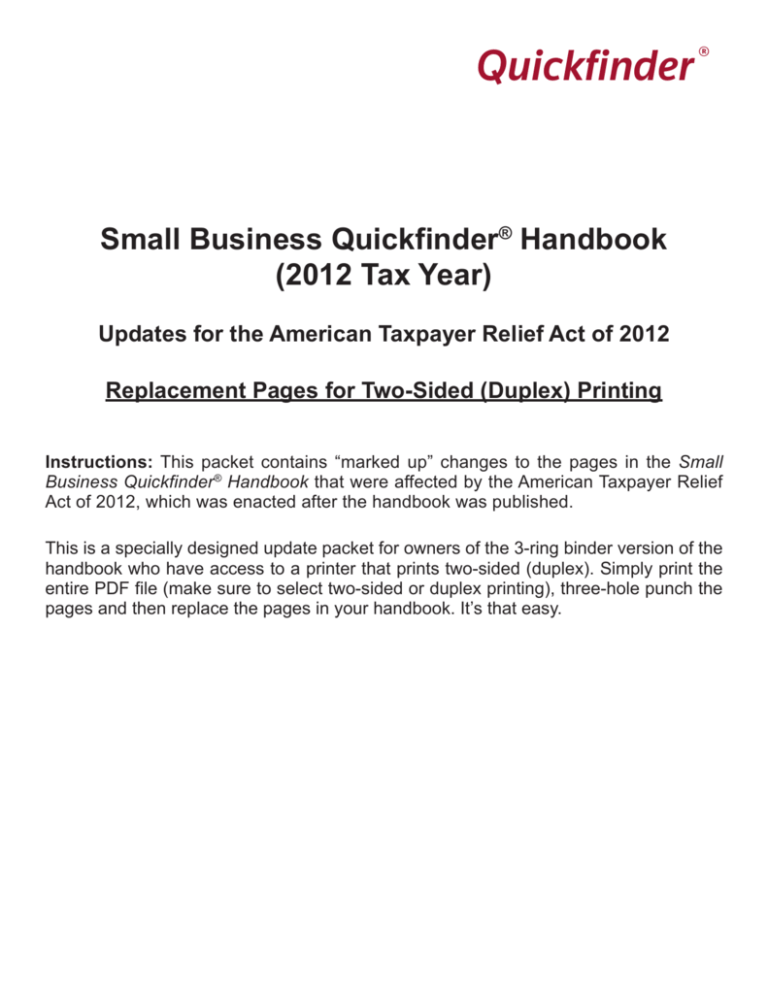 Quickfinder® Small Business Quickfinder® Handbook