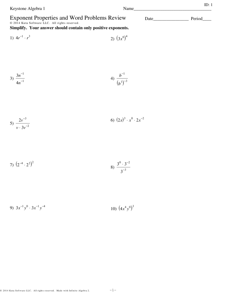 Exponent Properties and Word Problems Review For Properties Of Exponents Worksheet