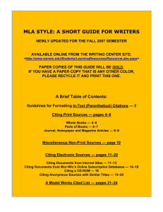 mla style: a short guide for writers - Wor