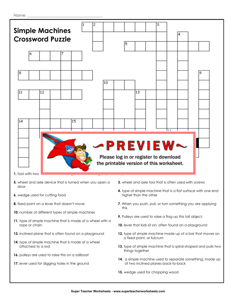 Simple Machines Crossword Puzzle Inside Simple Machines Worksheet Answers