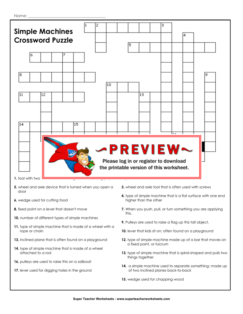 Simple Machines Crossword Puzzle Worksheet Answers - Promotiontablecovers