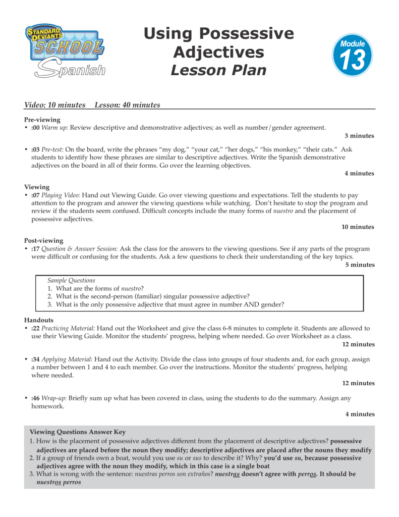 Using Possessive Adjectives Intended For Demonstrative Adjectives Spanish Worksheet