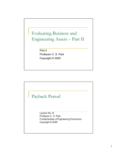 Evaluating Business and Engineering Assets – Part II Payback Period