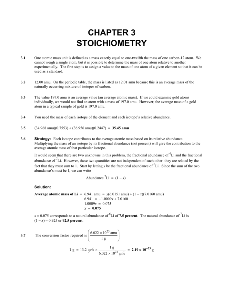 CHAPTER 3 STOICHIOMETRY CHAPTER 3 STOICHIOMETRY