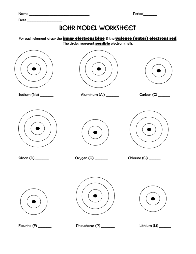 Bohr Atomic Models Worksheet