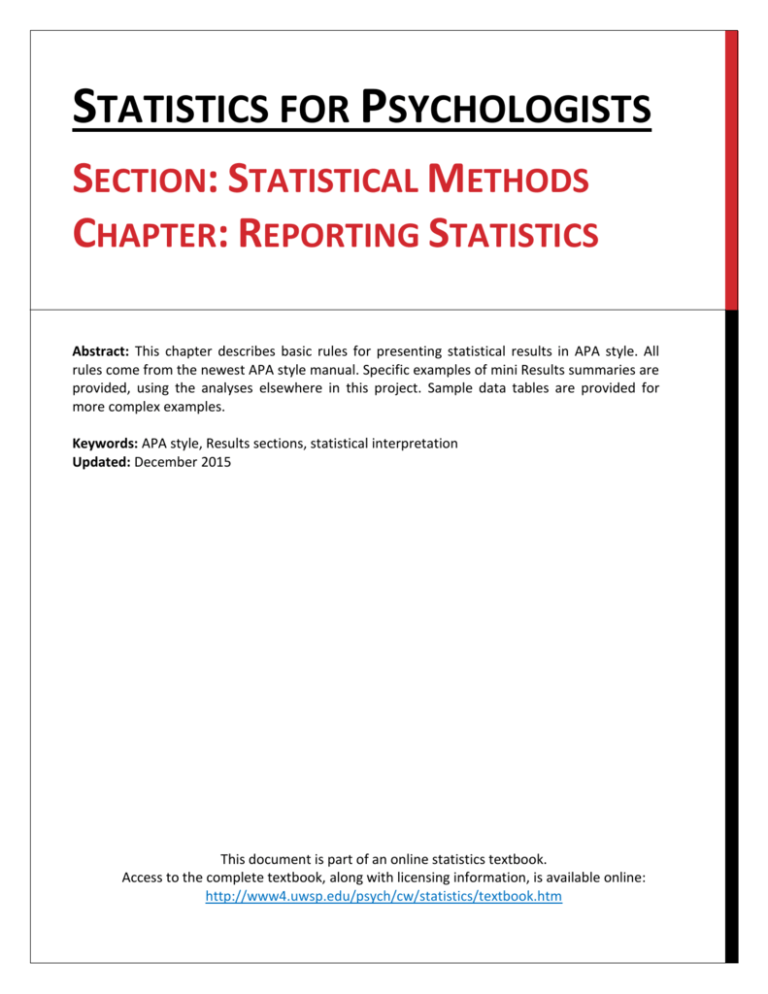 reporting statistics in a research paper