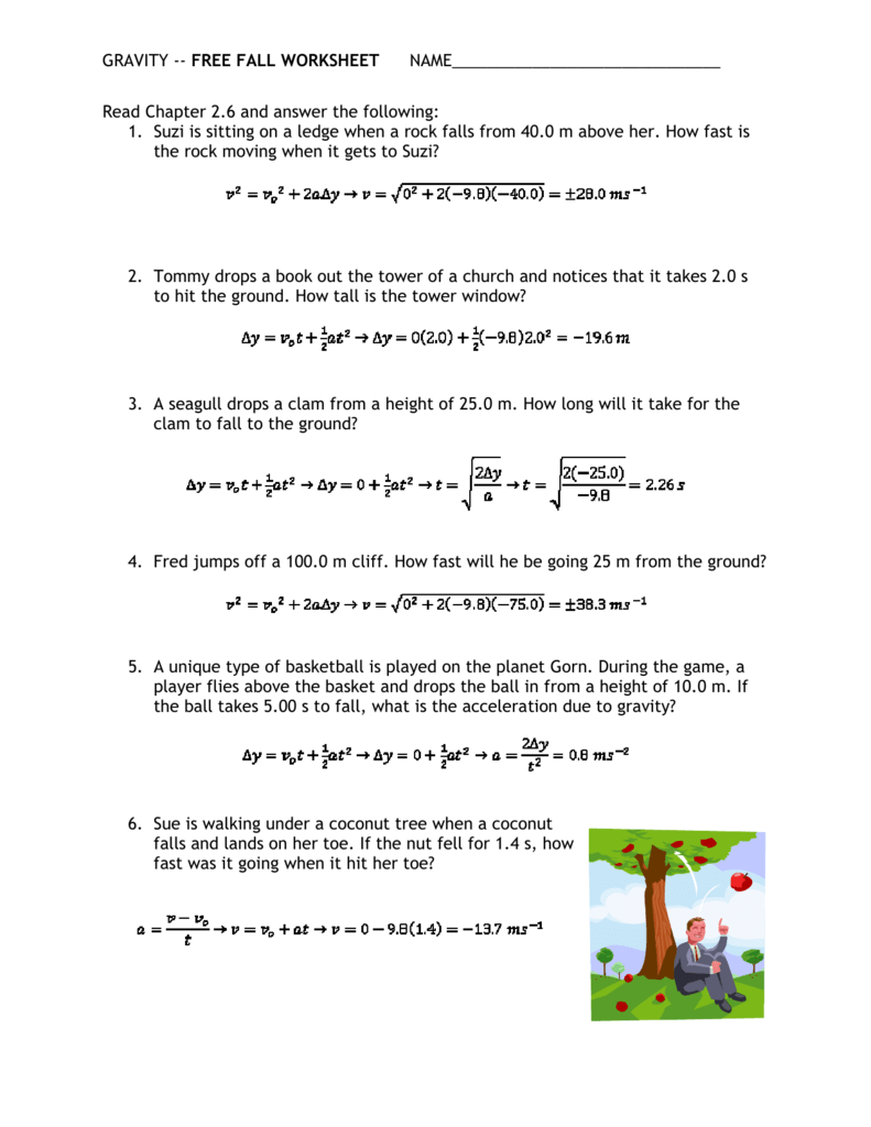 FREE FALL WORKSHEET For Free Fall Worksheet Answers