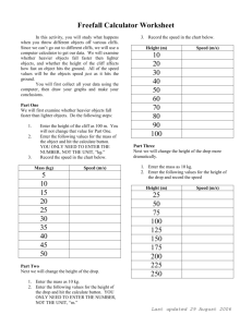 FreeFall Calculator Worksheet