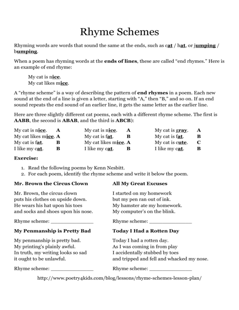poem homework rhyme scheme