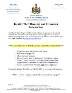 Identity Theft Recovery and Prevention Information