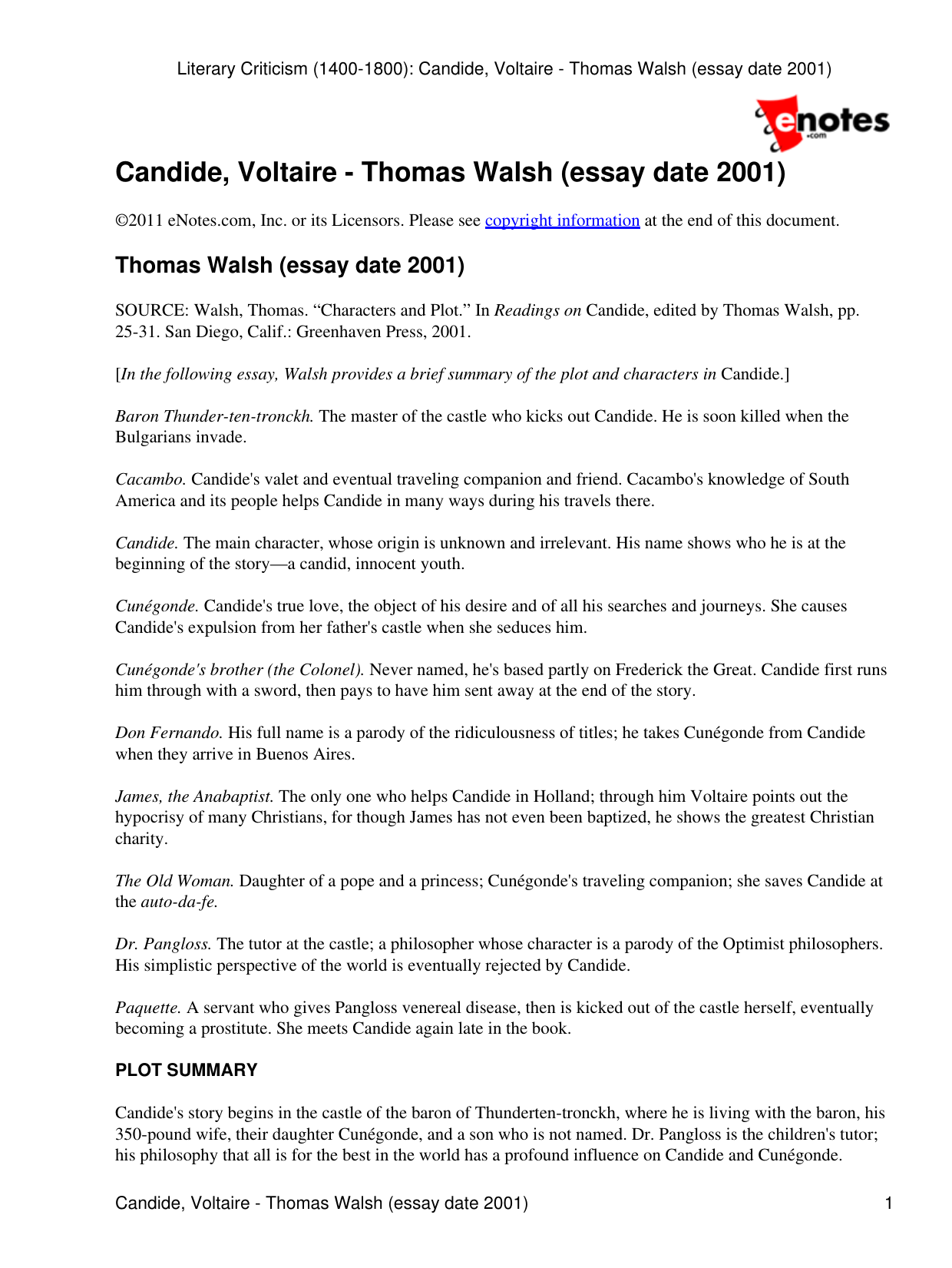 Voltaire S Candide Summary Analysis