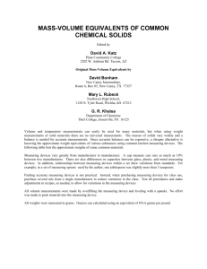 MASS-VOLUME EQUIVALENTS OF COMMON CHEMICAL SOLIDS