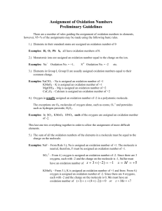 Assignment of Oxidation Numbers Preliminary Guidelines