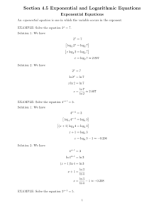 Section 4.5 Exponential and Logarithmic Equations