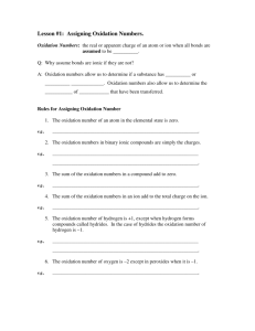 Lesson #1: Assigning Oxidation Numbers.