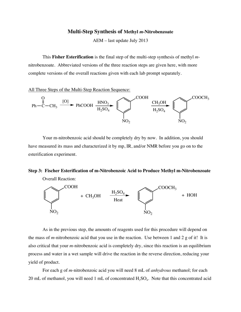 methyl benzoate by fischer esterification