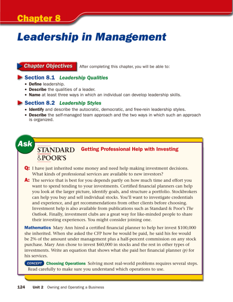 leadership and management concepts assignment