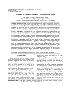 Production of Biodiesel by Enzymatic Transesterification: Review