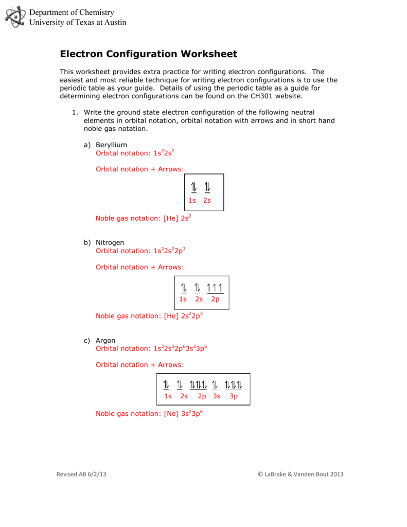 Electron Configuration Practice Worksheet