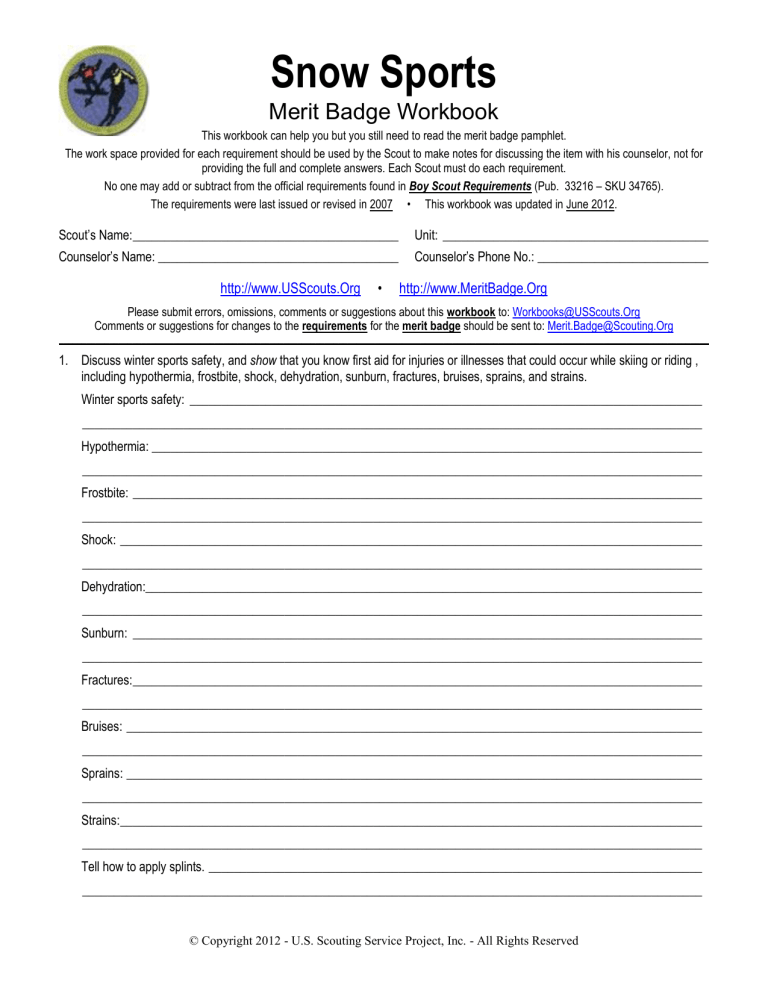 Sports Merit Badge Worksheets