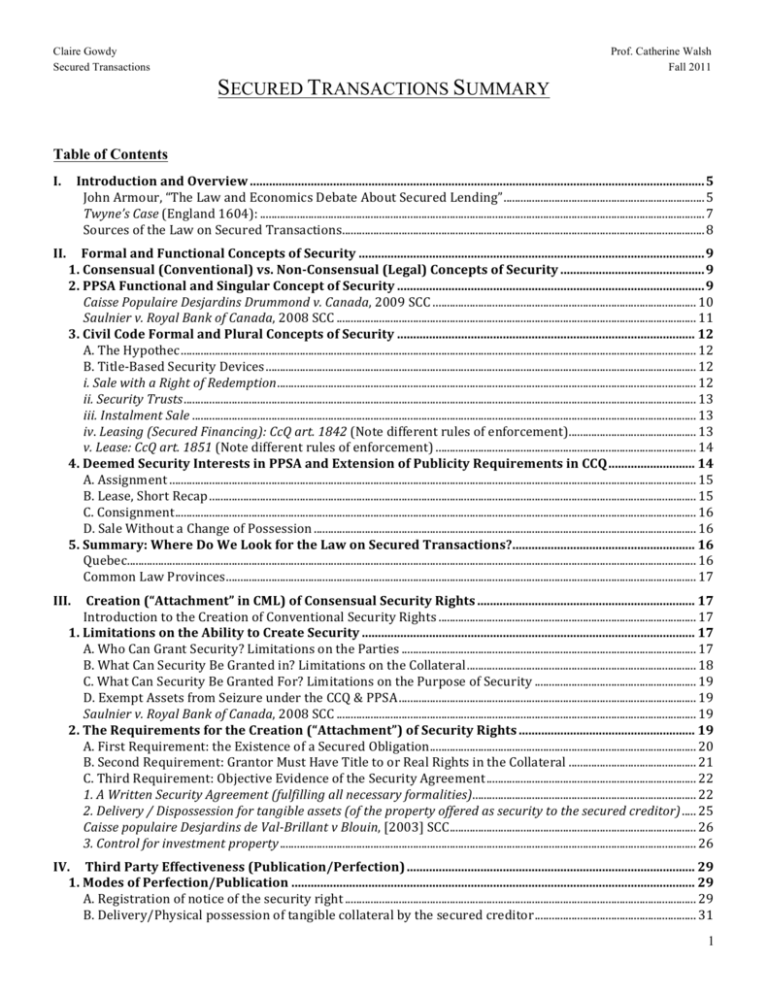 SECURED TRANSACTIONS SUMMARY - LSA