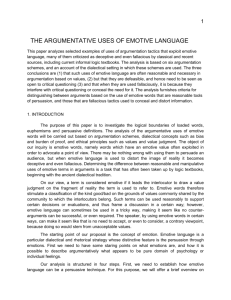 THE ARGUMENTATIVE USES OF EMOTIVE LANGUAGE